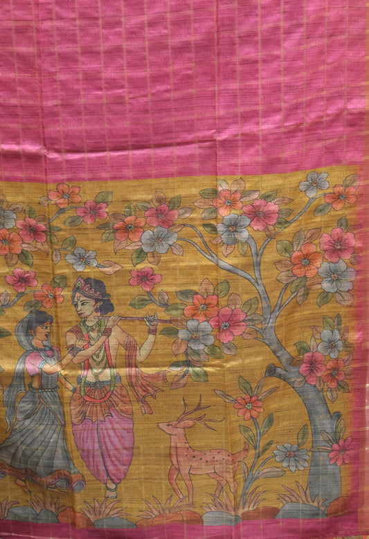Art Tussar Saree -Purple Zari Checks