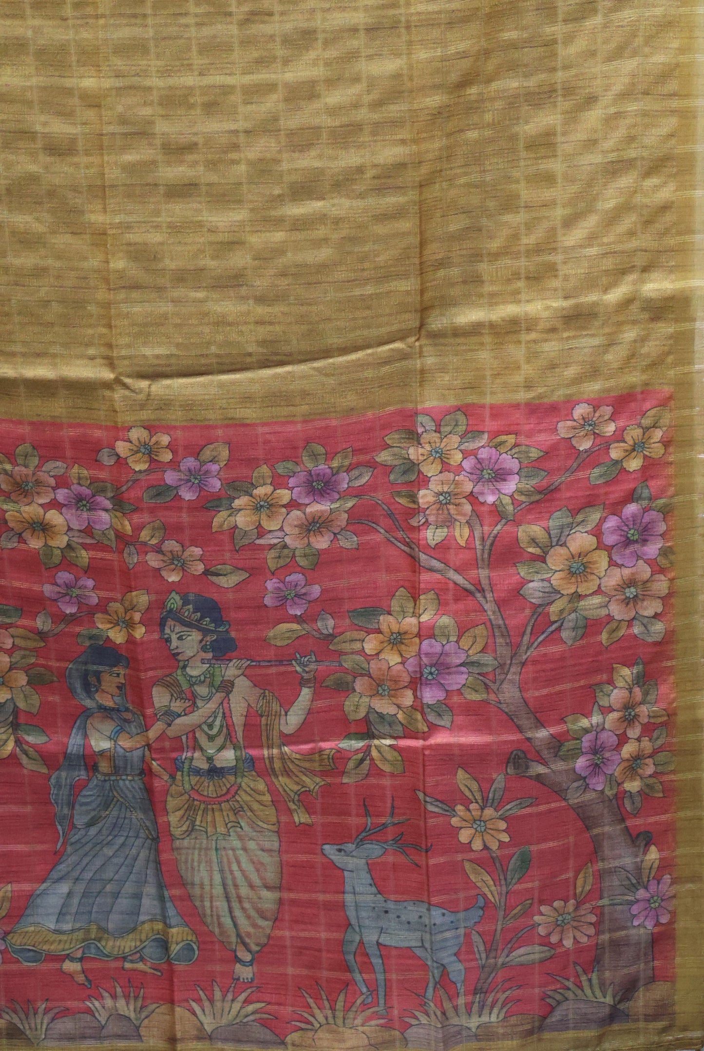 Art Tussar Saree -Mustard Zari Checks