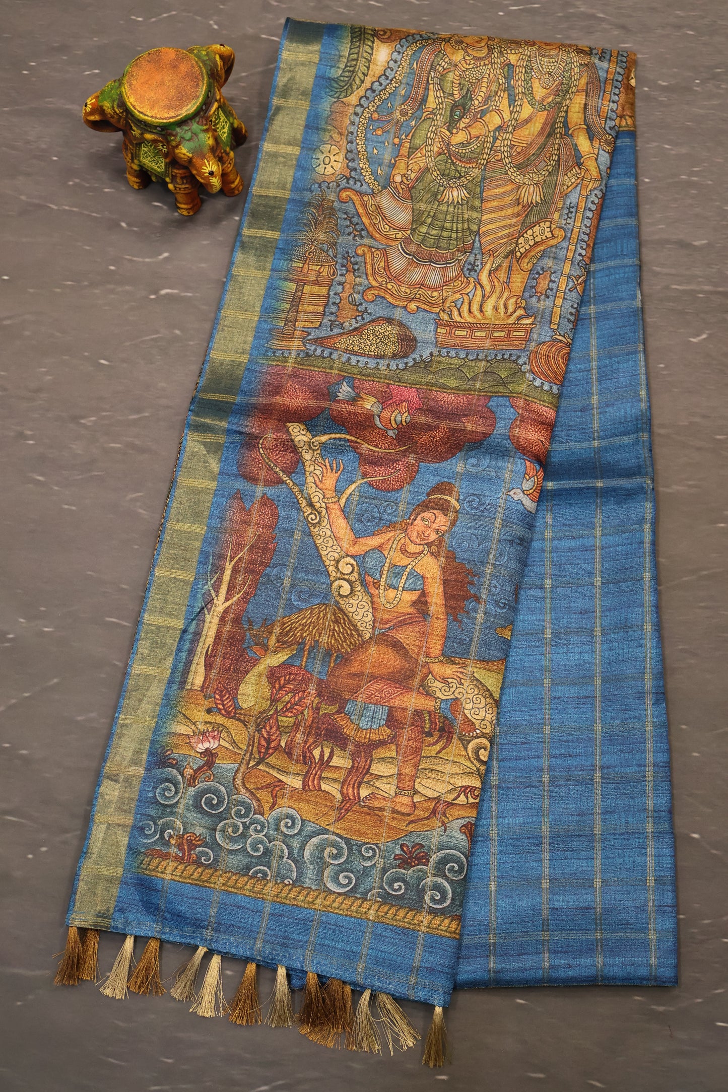 Art Tussar Saree -Blue Vaibhav Kattam Zari