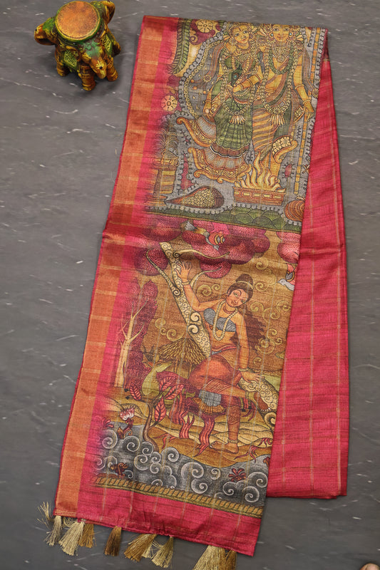 Art Tussar Saree -Pink Vaibhav Kattam Zari