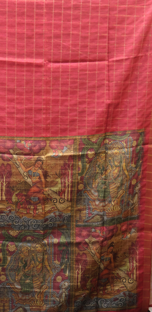 Art Tussar Saree -Pink Vaibhav Kattam Zari