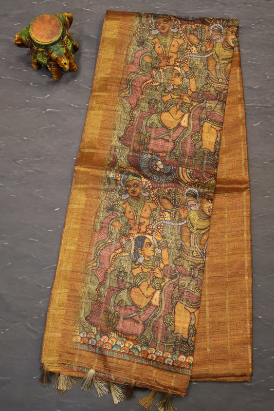 Art Tussar Saree -Mustard Krish Kattam Zari