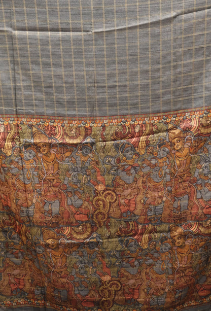 Art Tussar Saree -Grey Krish Kattam Zari