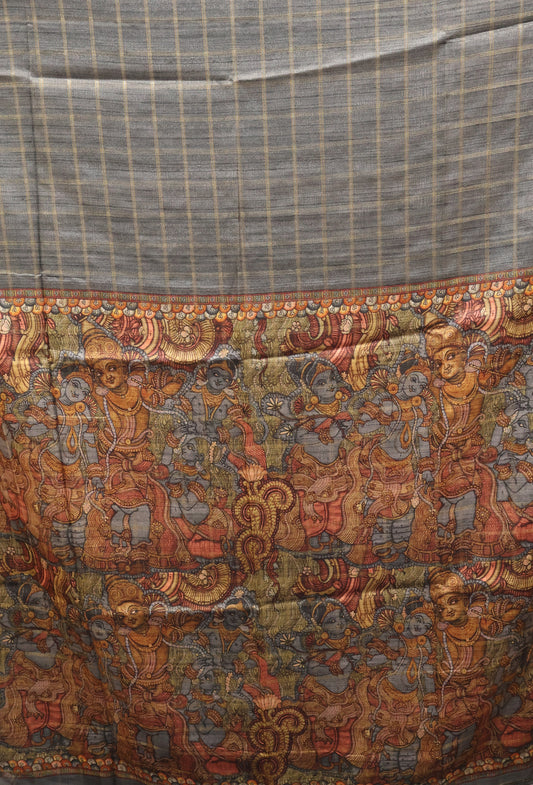 Art Tussar Saree -Grey Krish Kattam Zari