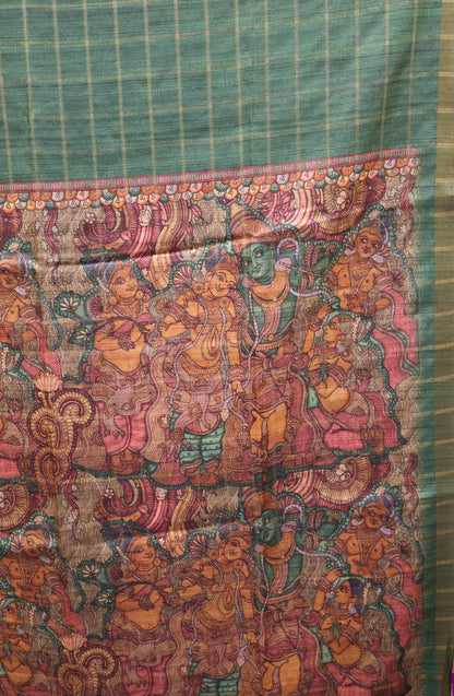 Art Tussar Saree -Green Krish Kattam Zari