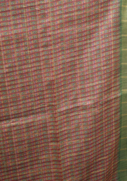 Art Tussar Saree -Green Krish Kattam Zari