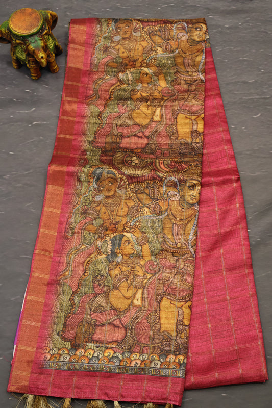Art Tussar Saree -Pink Krish Kattam Zari