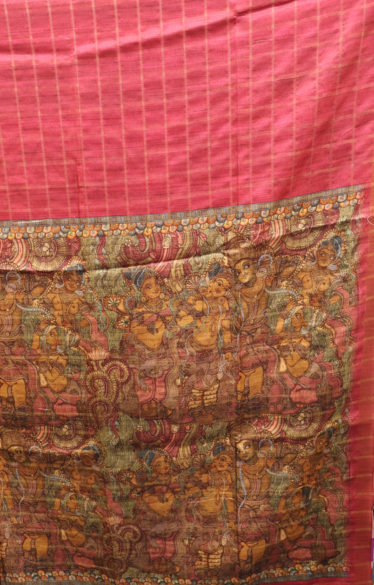 Art Tussar Saree -Pink Krish Kattam Zari