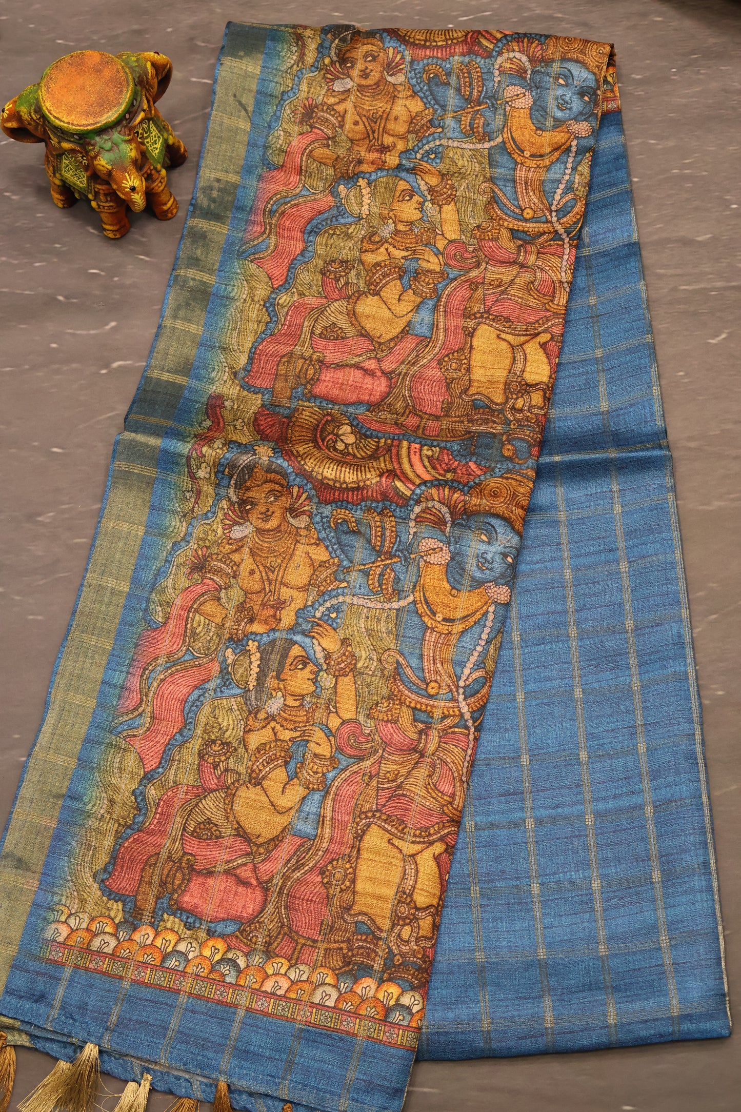 Art Tussar Saree -Blue Krish Kattam Zari