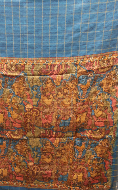 Art Tussar Saree -Blue Krish Kattam Zari