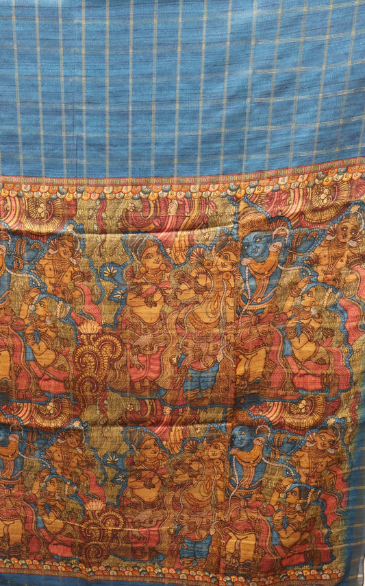 Art Tussar Saree -Blue Krish Kattam Zari