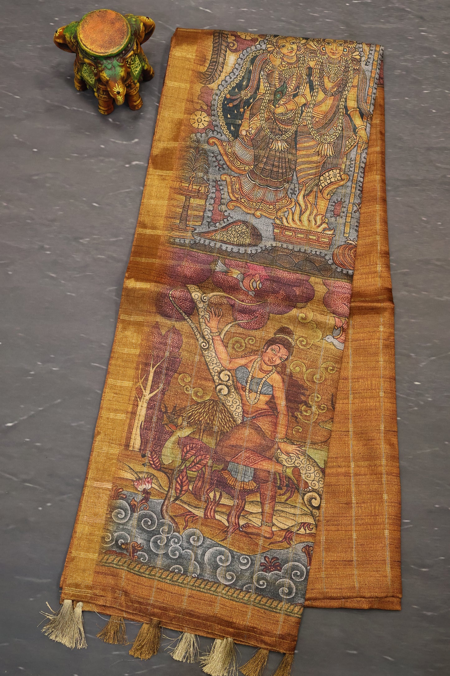 Art Tussar Saree -Mustard Vaibhav Kattam