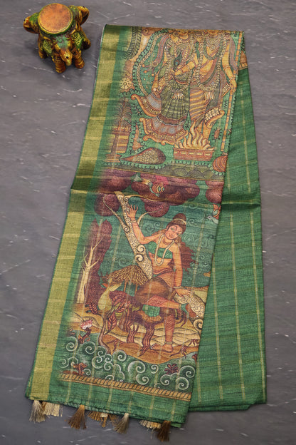 Art Tussar Saree -Green Vaibhav Kattam Zari
