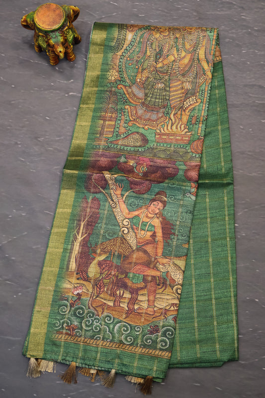 Art Tussar Saree -Green Vaibhav Kattam Zari