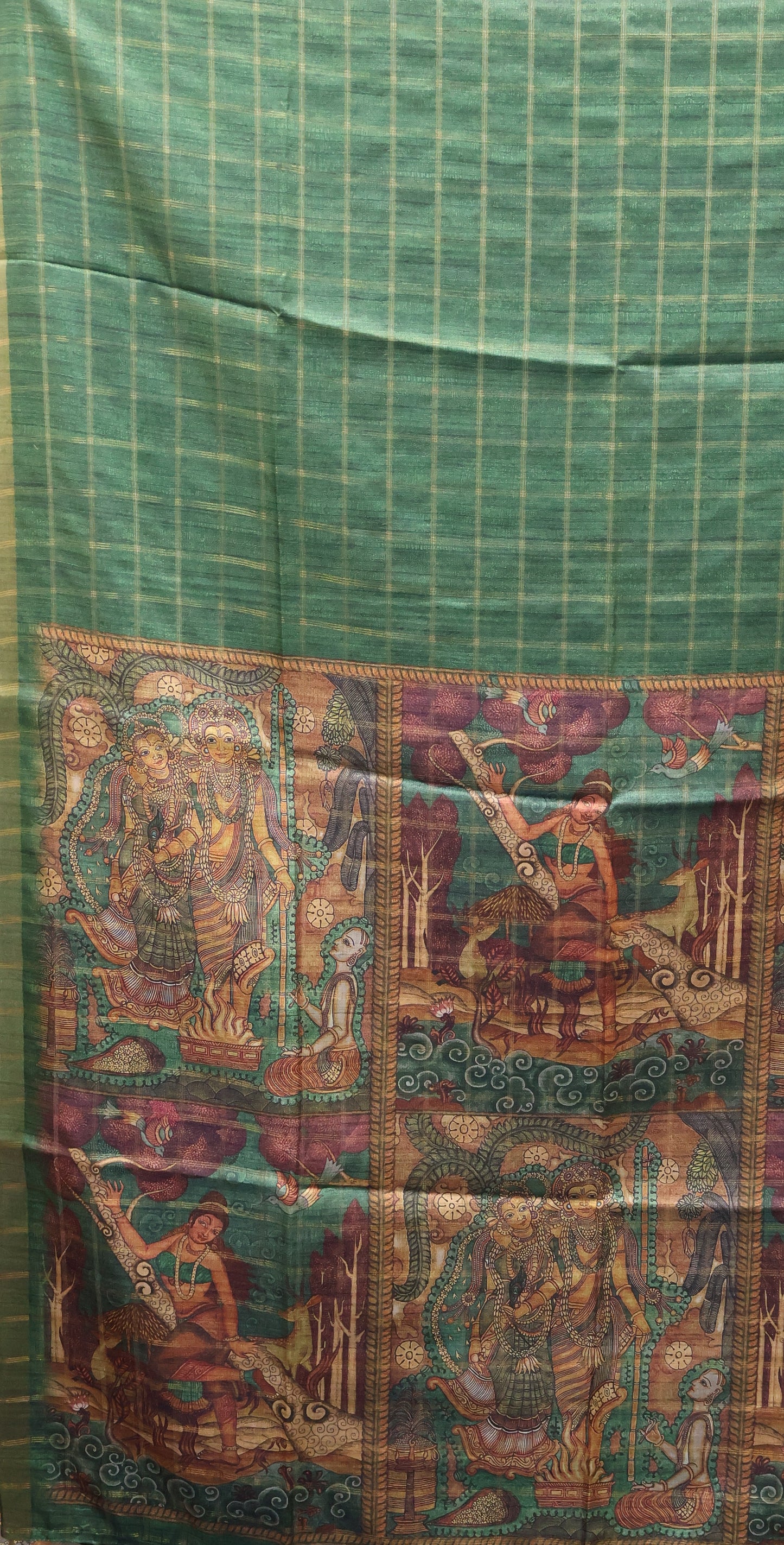 Art Tussar Saree -Green Vaibhav Kattam Zari