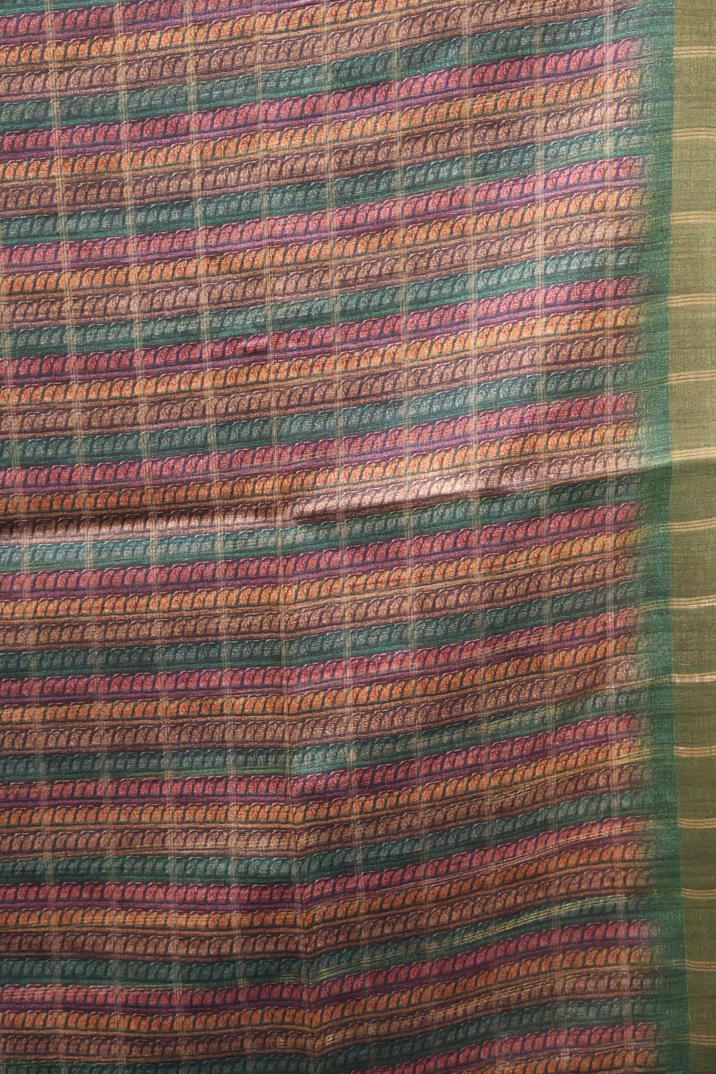 Art Tussar Saree -Green Vaibhav Kattam Zari