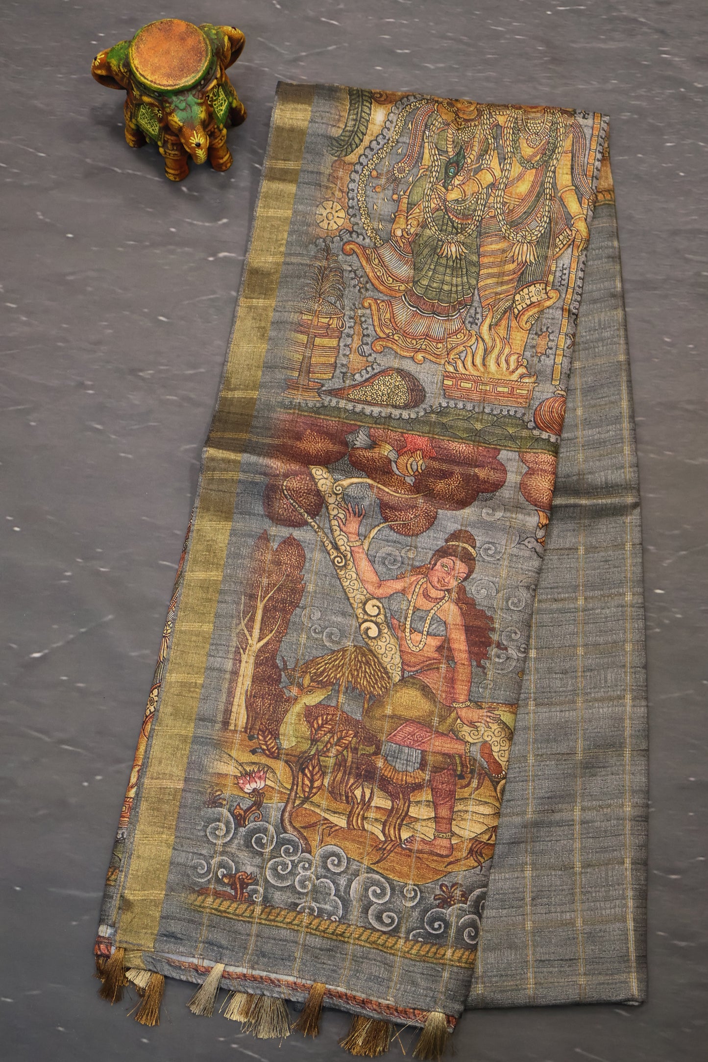 Art Tussar Saree -Grey Vaibhav Kattam Zari