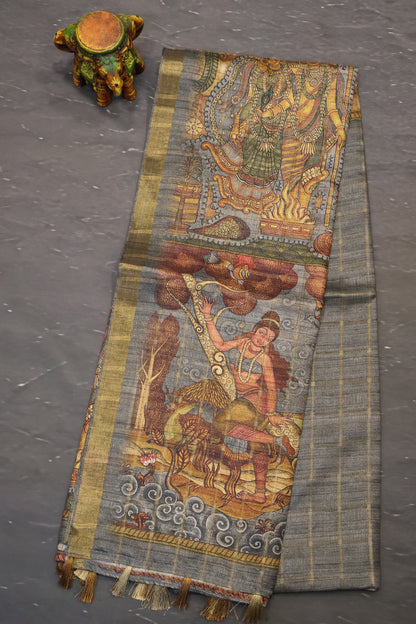 Art Tussar Saree -Grey Vaibhav Kattam Zari
