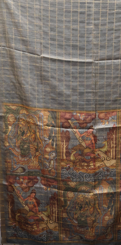 Art Tussar Saree -Grey Vaibhav Kattam Zari