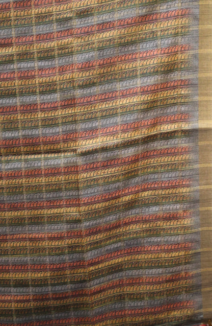 Art Tussar Saree -Grey Vaibhav Kattam Zari