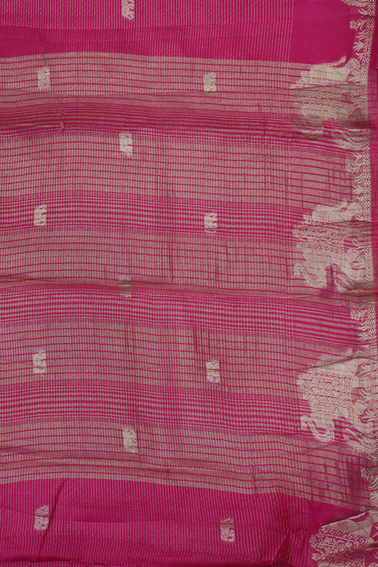 Semi Tussar Saree-Rani Pink Elephant Zari