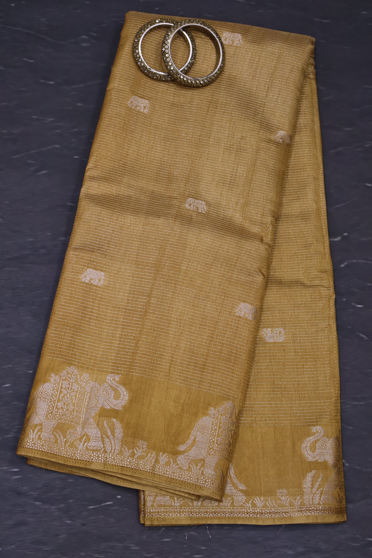 Semi Tussar Saree-Gold Elephant Zari