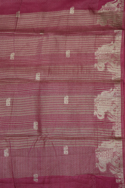 Semi Tussar Saree-Dark Pink Elephant Zari