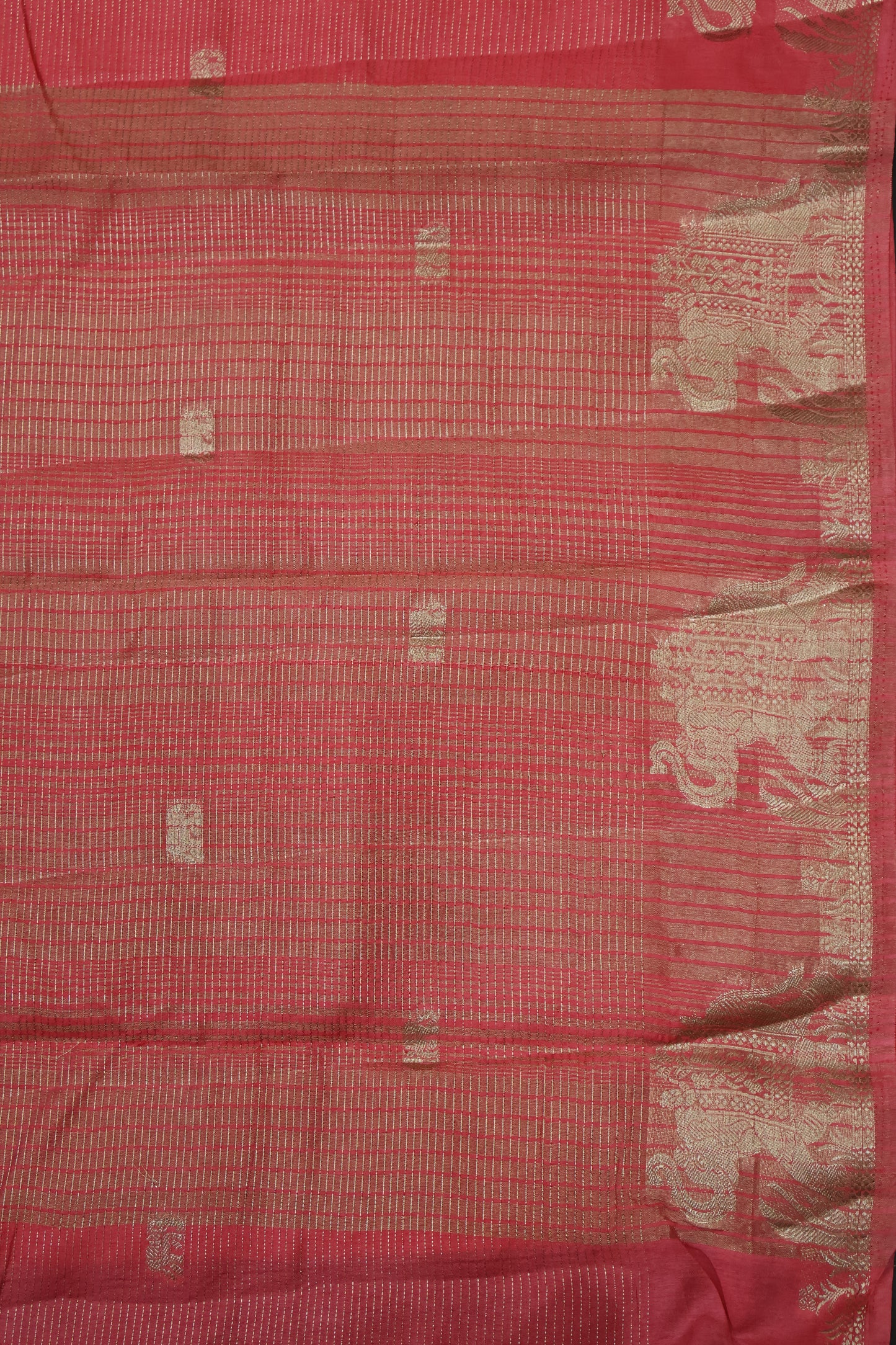 Semi Tussar Saree-Peach Pink Elephant Zari