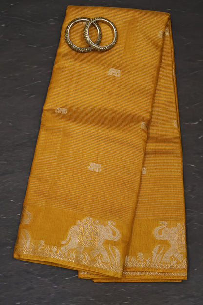 Semi Tussar Saree-Mustard Elephant Zari