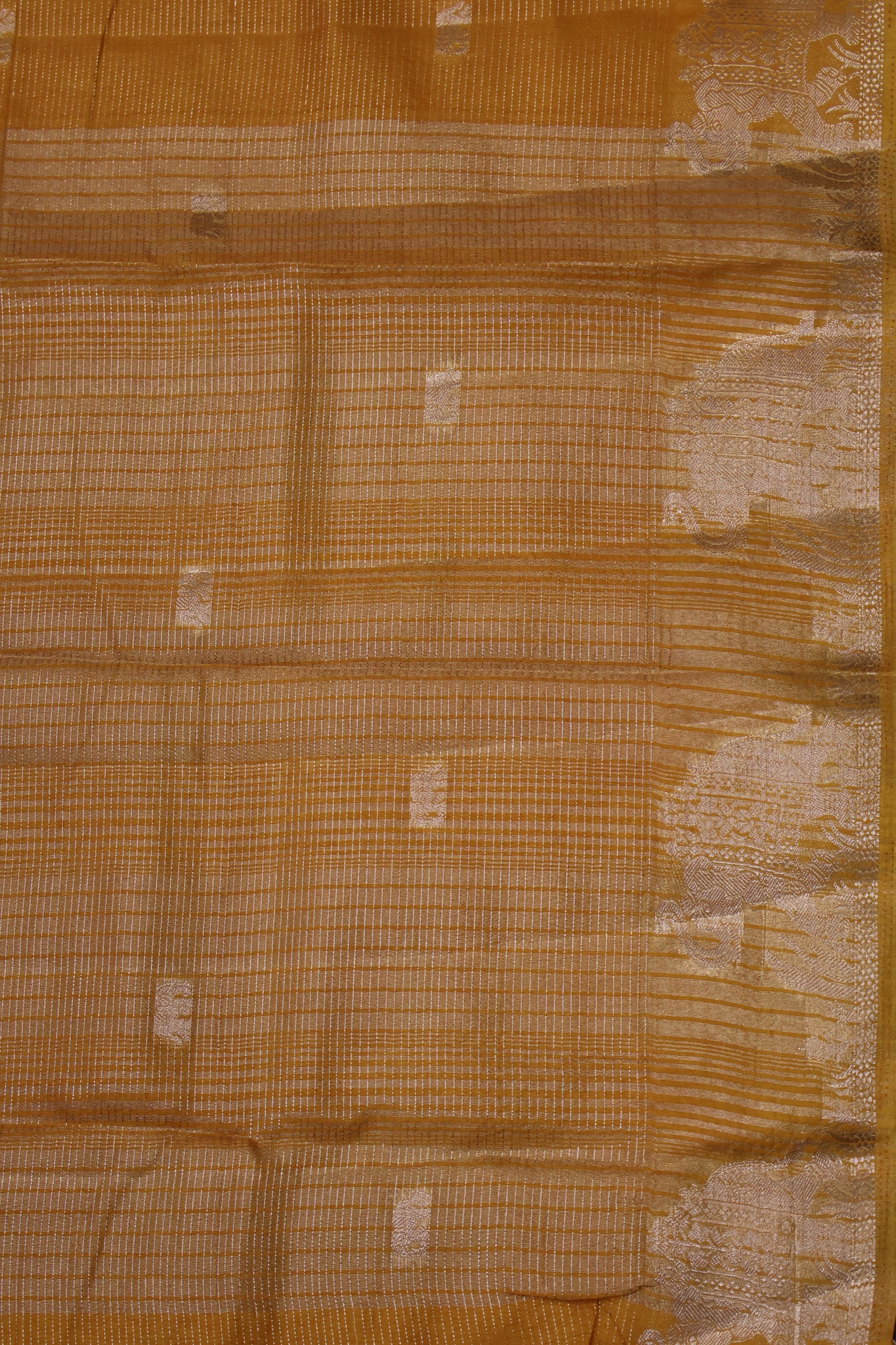 Semi Tussar Saree-Mustard Elephant Zari