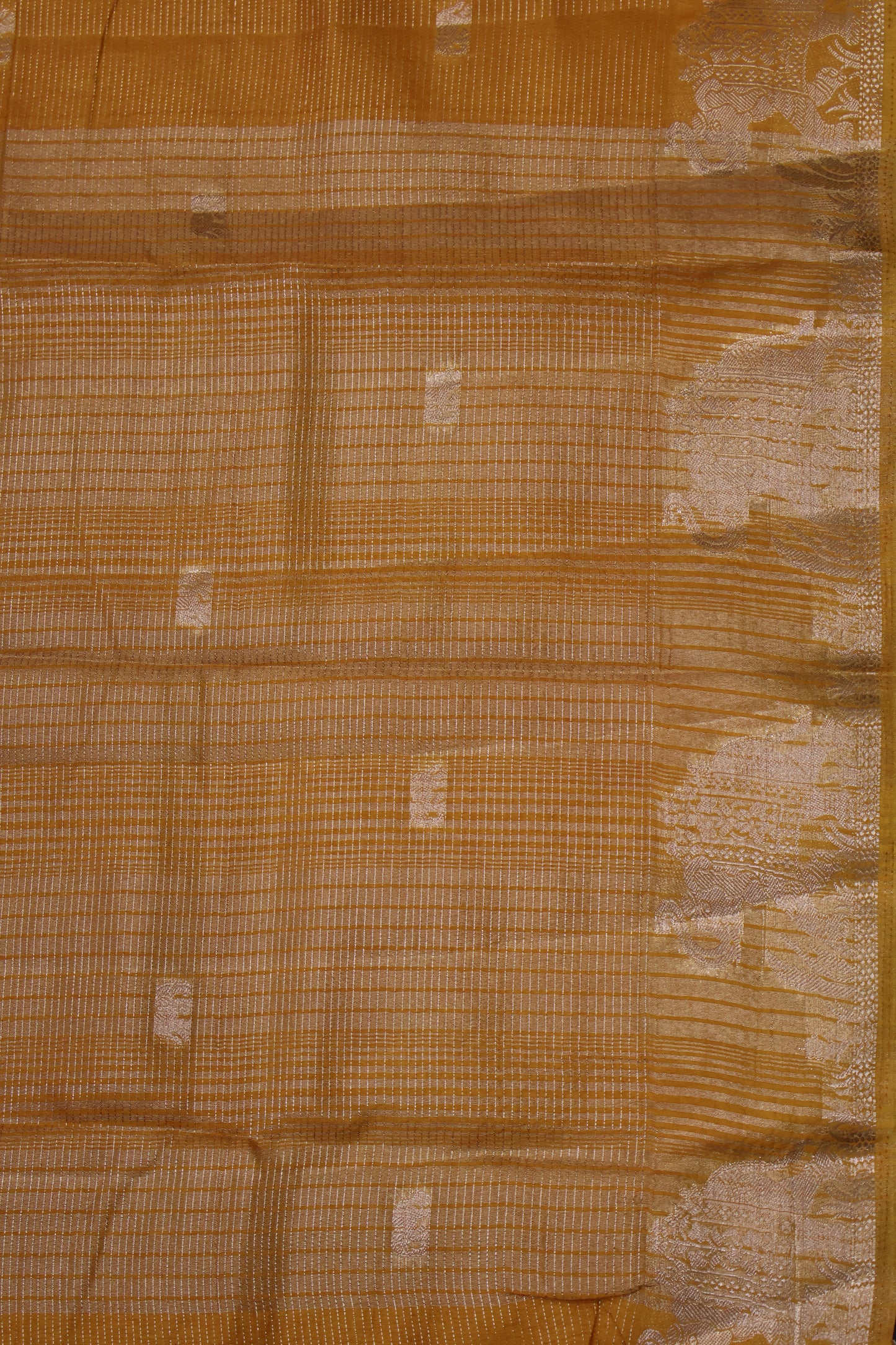 Semi Tussar Saree-Mustard Elephant Zari
