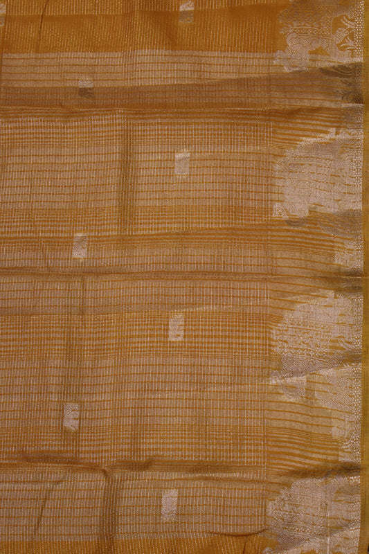 Semi Tussar Saree-Mustard Elephant Zari