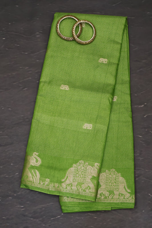 Semi Tussar Saree-Light Green Elephant Zari