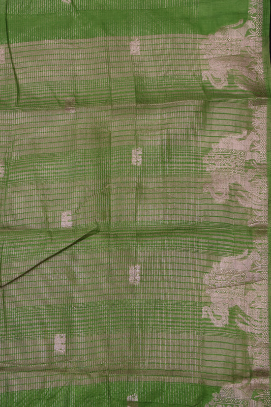 Semi Tussar Saree-Light Green Elephant Zari
