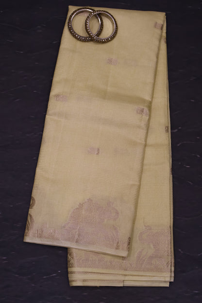 Semi Tussar Saree-Sandal Elephant Zari