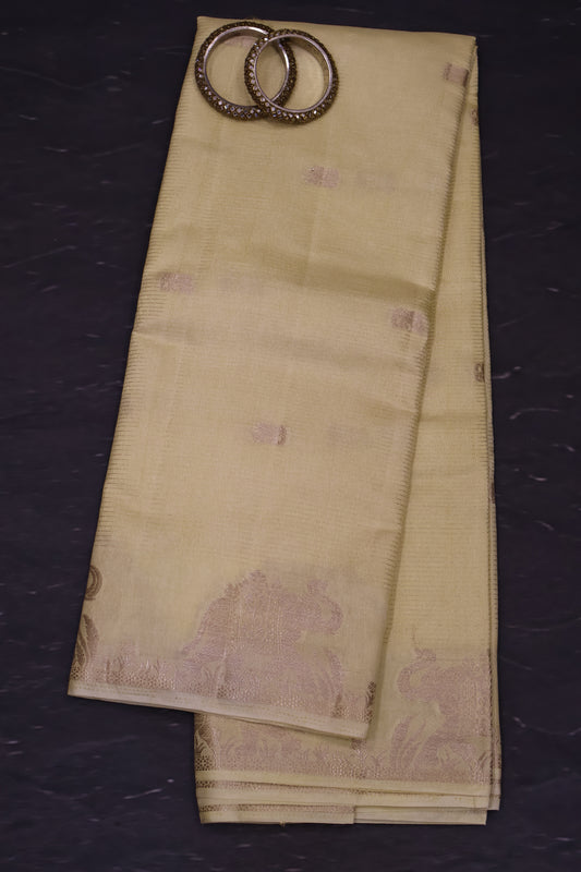Semi Tussar Saree-Sandal Elephant Zari