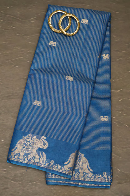 Semi Tussar Saree-Peacock Elephant Zari