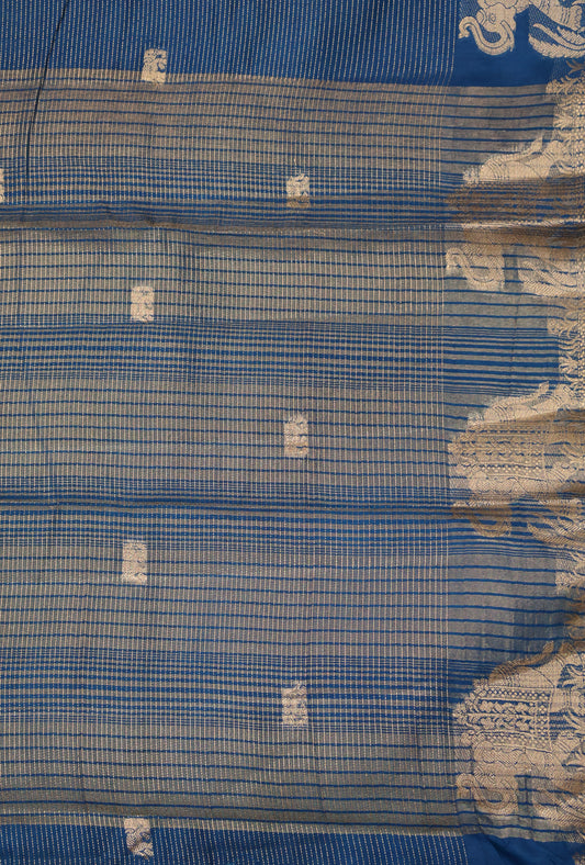 Semi Tussar Saree-Peacock Elephant Zari