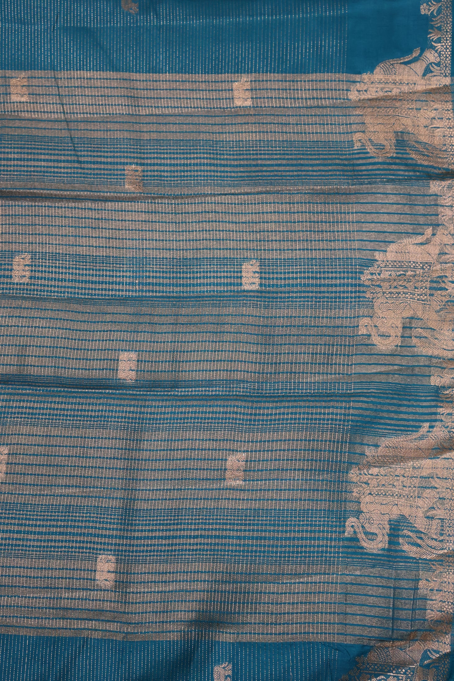 Semi Tussar Saree -Peacock Green Elephant Zari