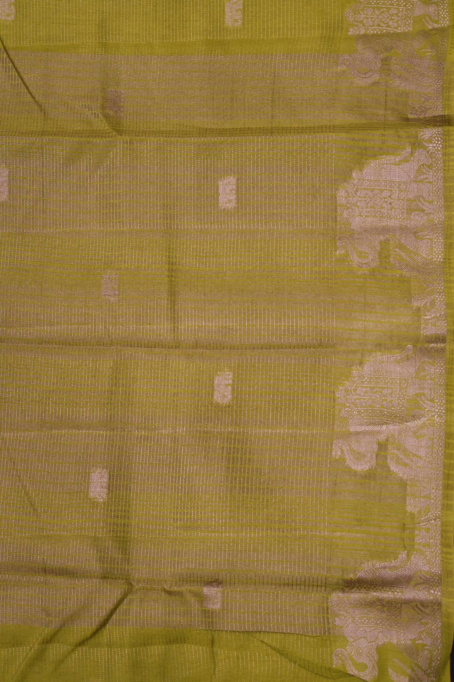 Semi Tussar Saree -Mehandi Green Elephant Zari