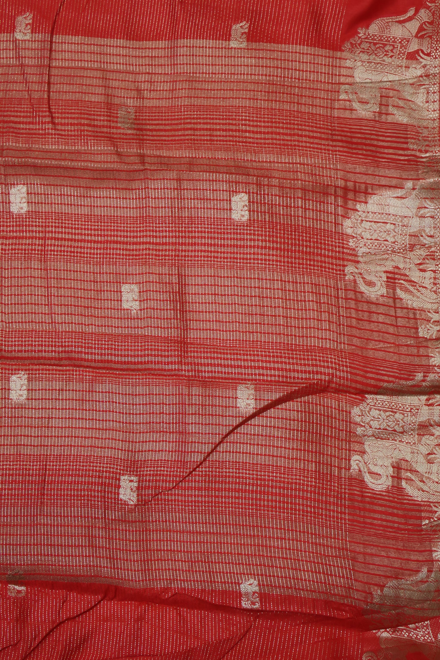 Semi Tussar Saree -Red Elephant Zari