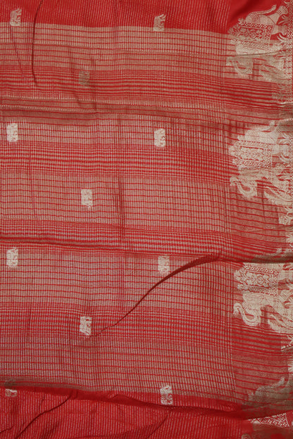 Semi Tussar Saree -Red Elephant Zari