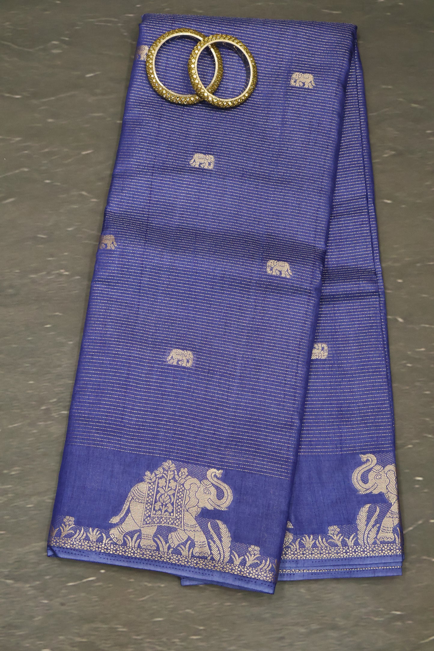 Semi Tussar Saree -Blue Elephant Zari