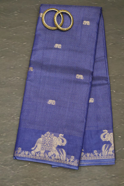 Semi Tussar Saree -Blue Elephant Zari