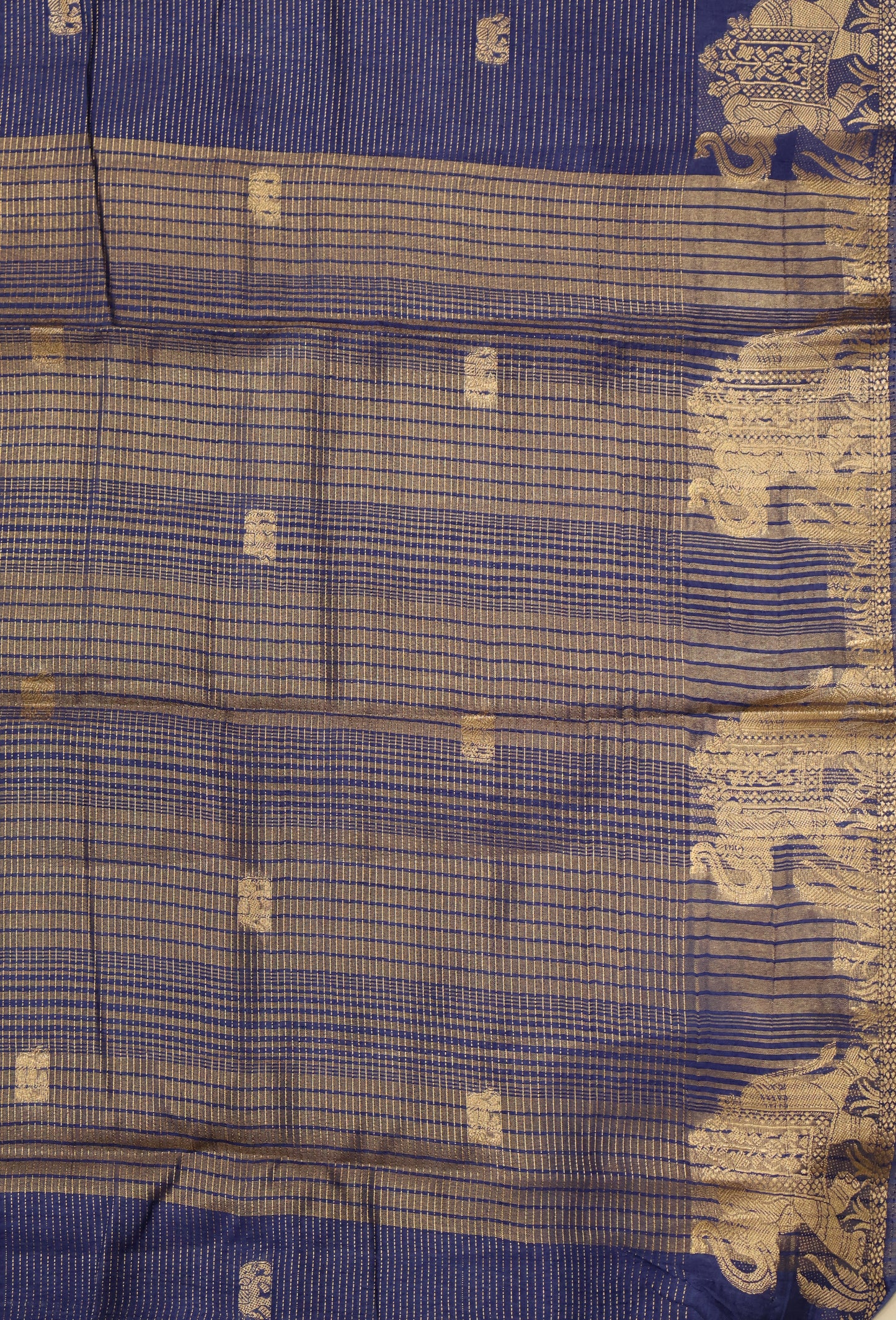 Semi Tussar Saree -Blue Elephant Zari