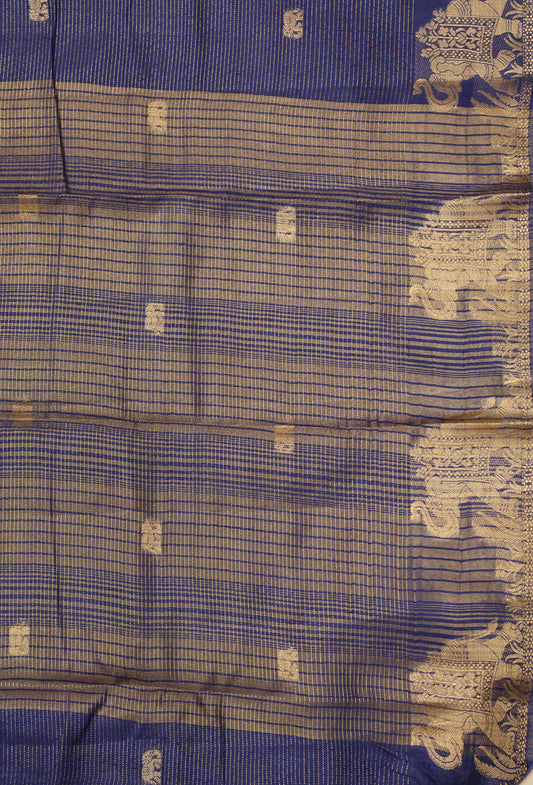 Semi Tussar Saree -Blue Elephant Zari