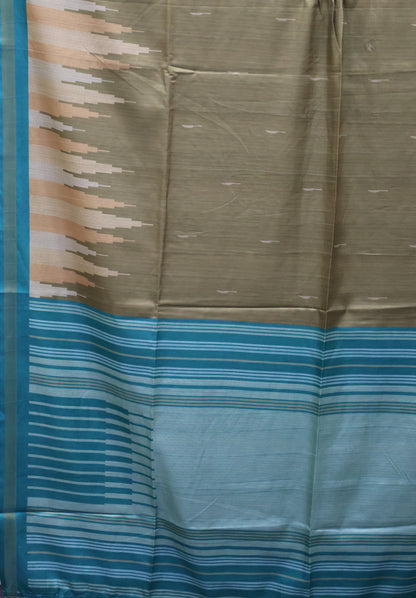 Semi Tussar Saree Tower Pattern-olive green
