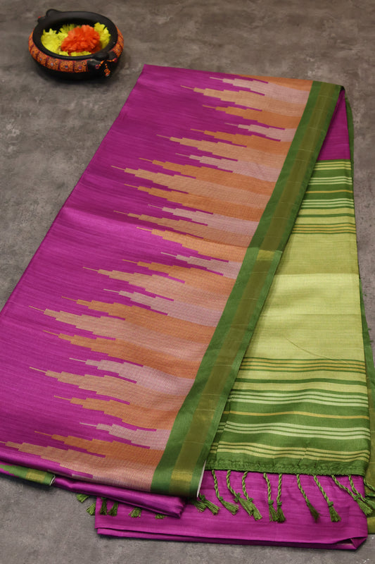 Semi Tussar Saree Tower Pattern-Purple