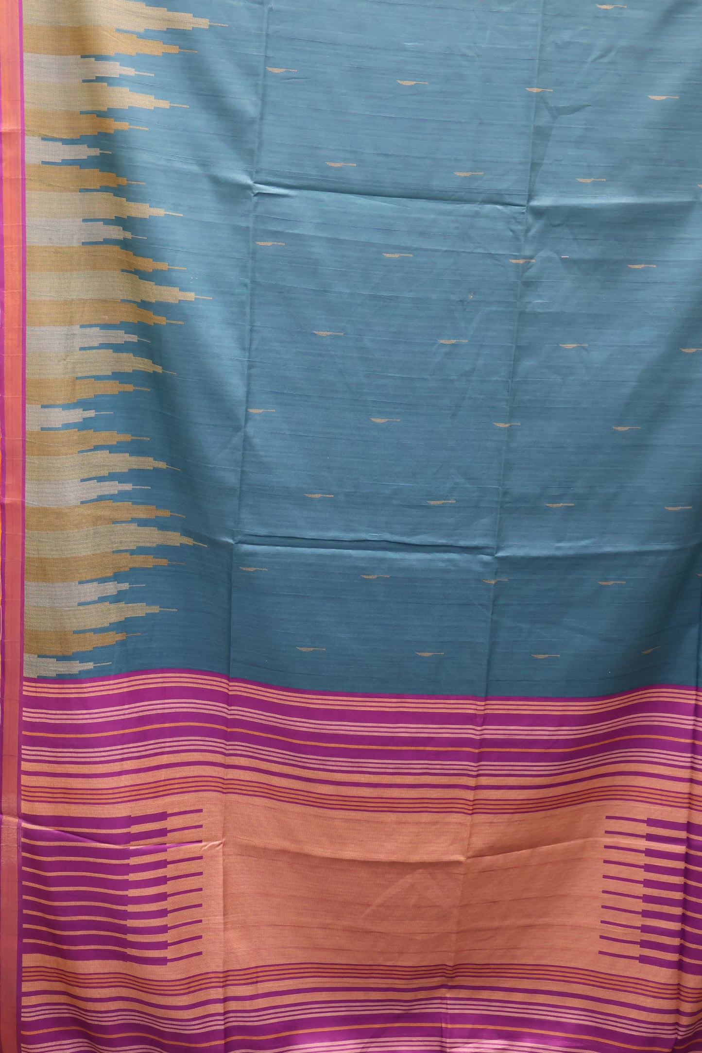 Semi Tussar Saree Tower Pattern-Peacock Blue