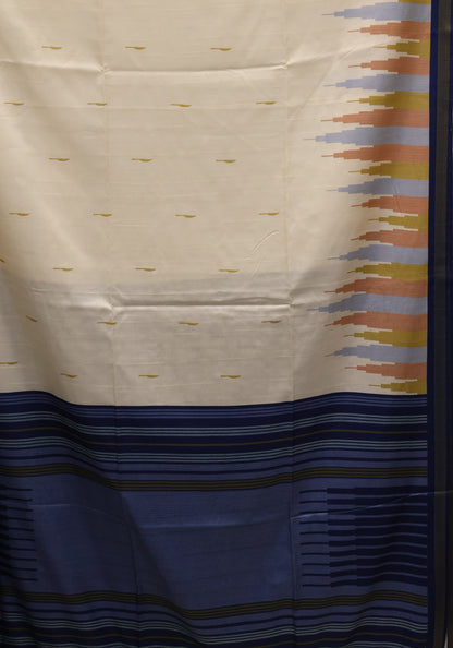 Semi Tussar Saree Tower Pattern-white